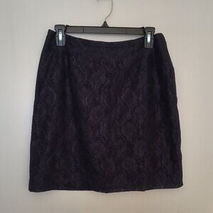 Vintage Y2K Alfani Navy Blue Lace Mini Skirt for Office or Evening - Women's 8
